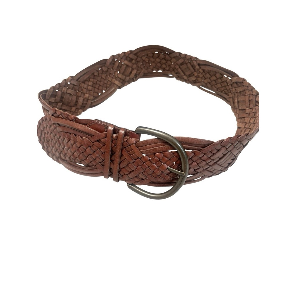 Fossil Brown Wide Braided Woven Leather Belt Buckle Size M Boho Western Cowgirl